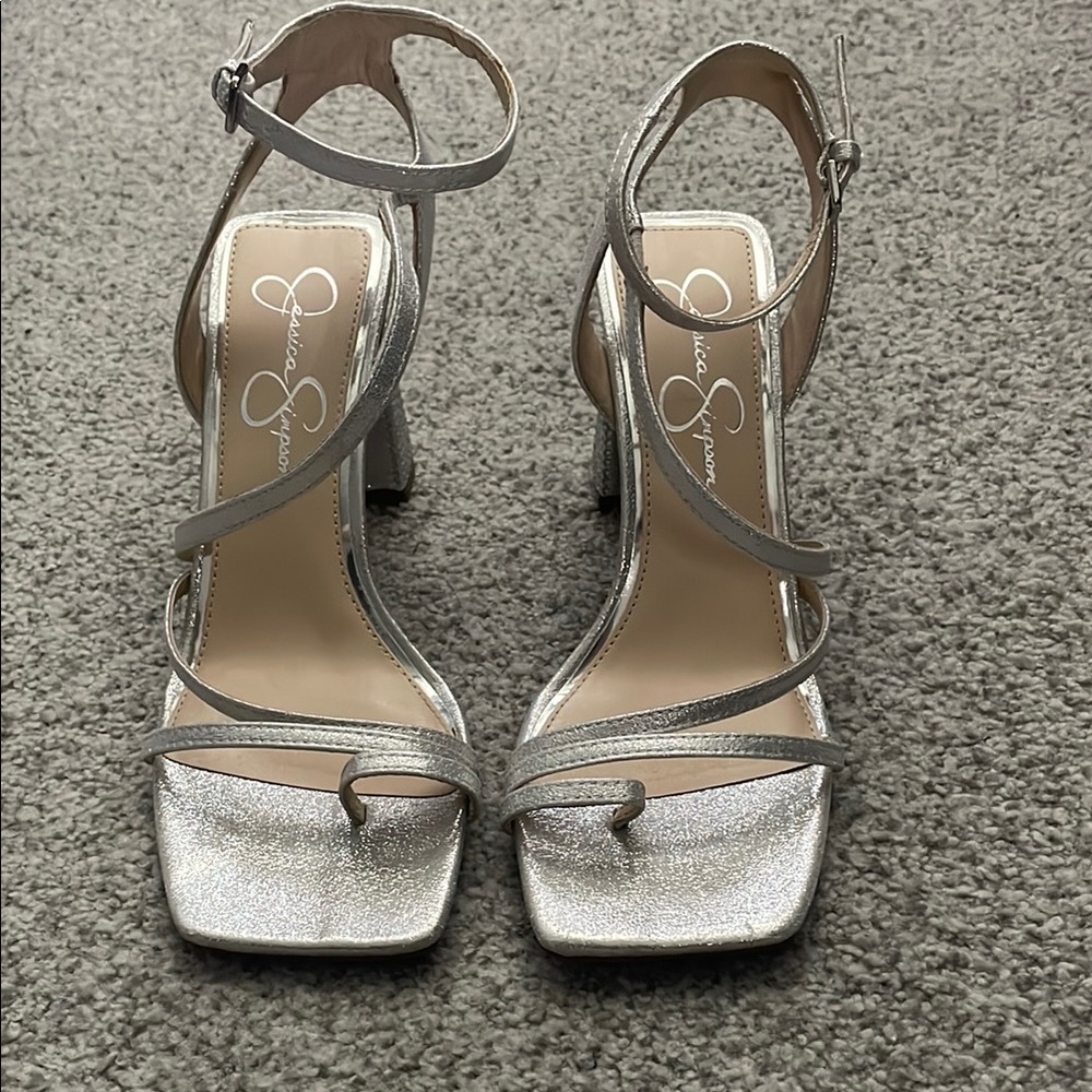 Jessica Simpson Silver Strappy Block Heel Sandals
